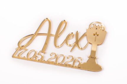 zrkadlová dekorácia na tortu s menom na prvé sväté prijímanie